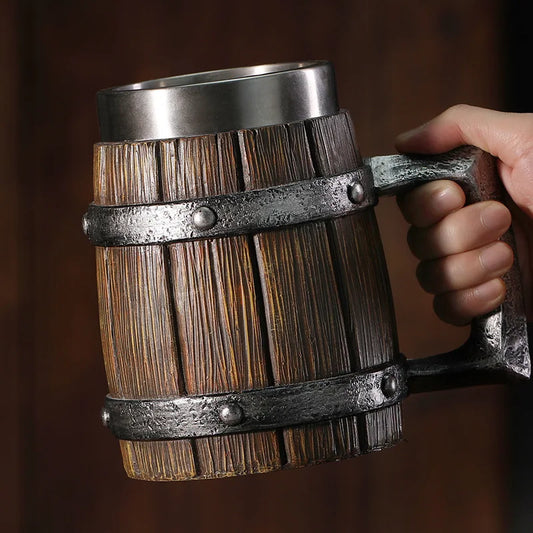 Brewin Wooden Barrel Coffee Mug – 600ml Stainless Steel Liner