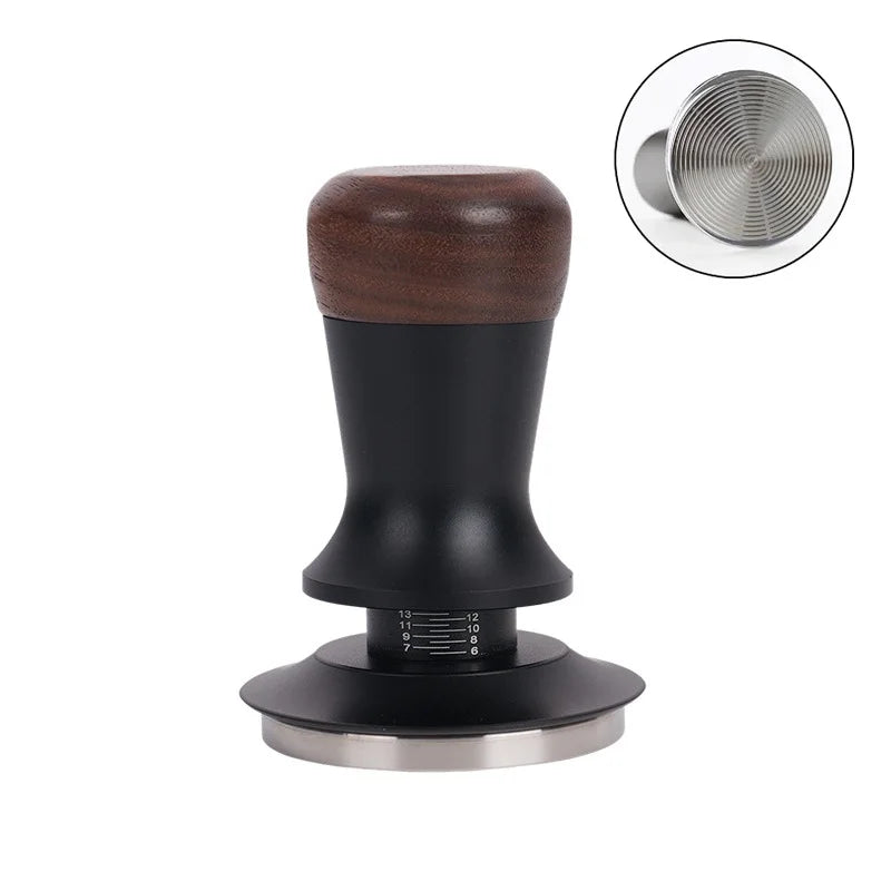 Brewin Adjustable Espresso Coffee Tamper - Walnut Handle , Spring Design, 304 Stainless Steel Base