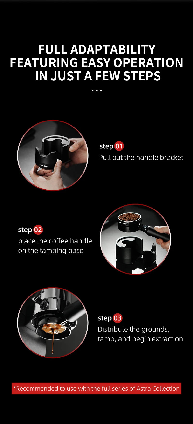 Brewin Adjustable 51/53/58mm Portafilter Holder – Aluminium Alloy Tamping Station for Espresso Coffee