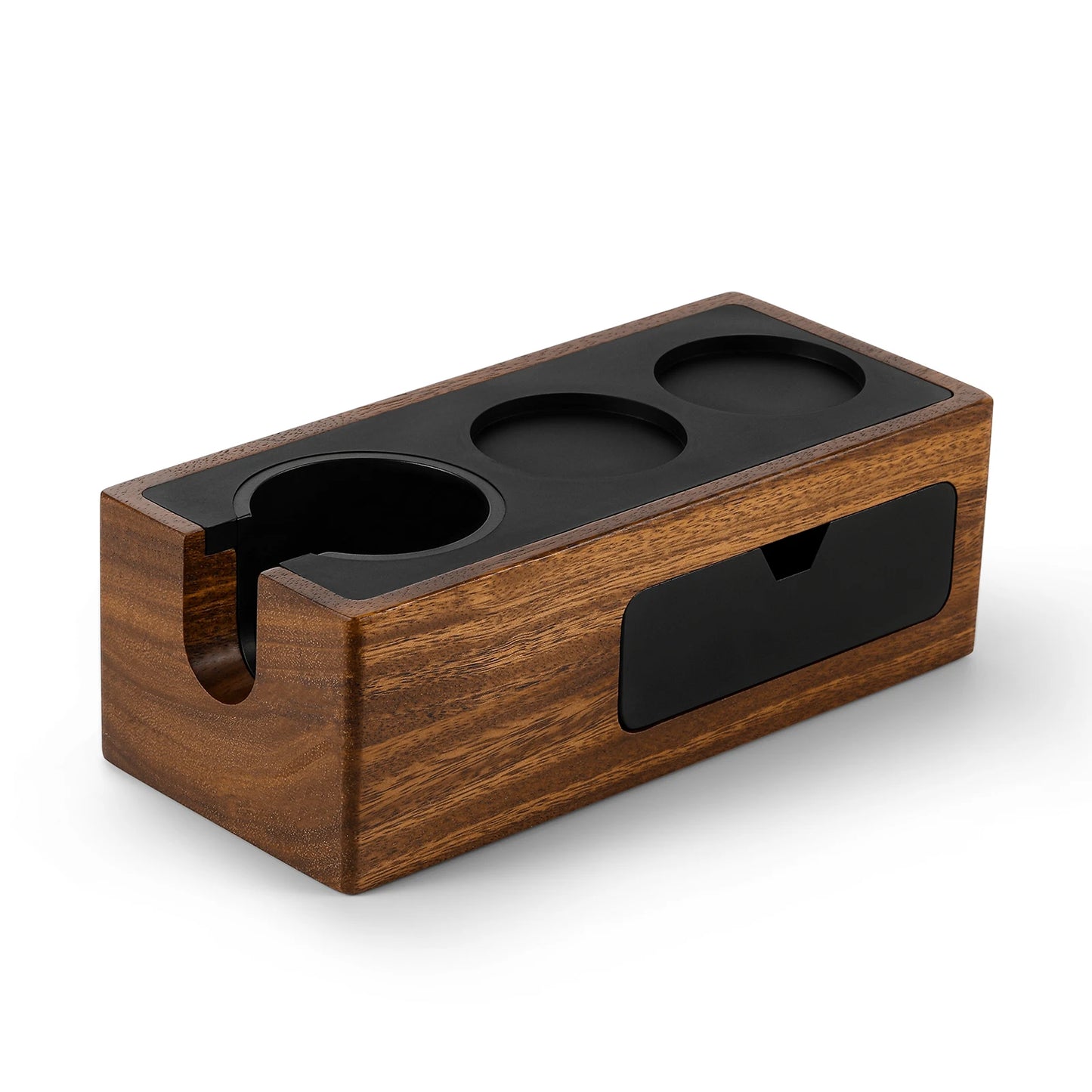 Espresso Wooden Tamping Station – 51–58mm Universal Portafilter Holder with Drawer Storage & Silicone Mat