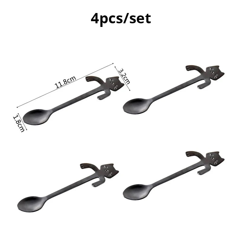 Brewin 4pcs Stainless Steel Mini Cat Spoon Set – Coffee, Tea & Dessert Gadgets