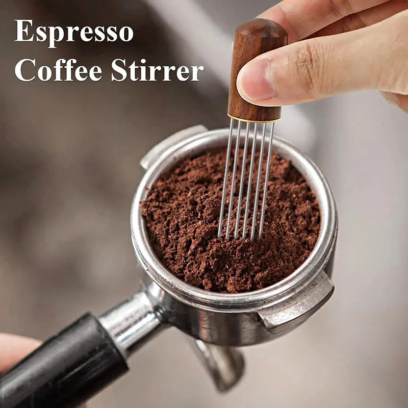 Brewin Needle Distributor – Stainless Steel & Solid Wood Coffee Tamper WDT Tool for Espresso