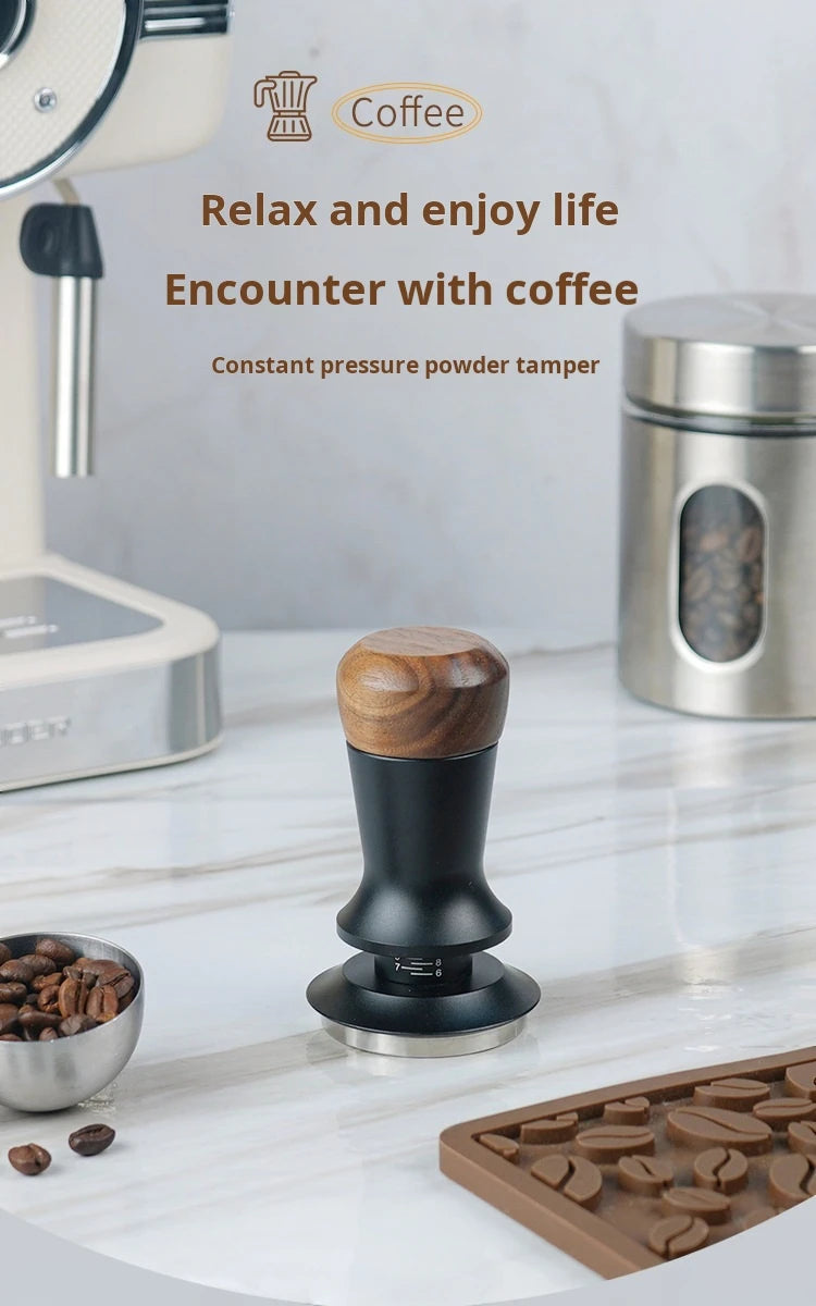 Brewin Adjustable Espresso Coffee Tamper - Walnut Handle , Spring Design, 304 Stainless Steel Base