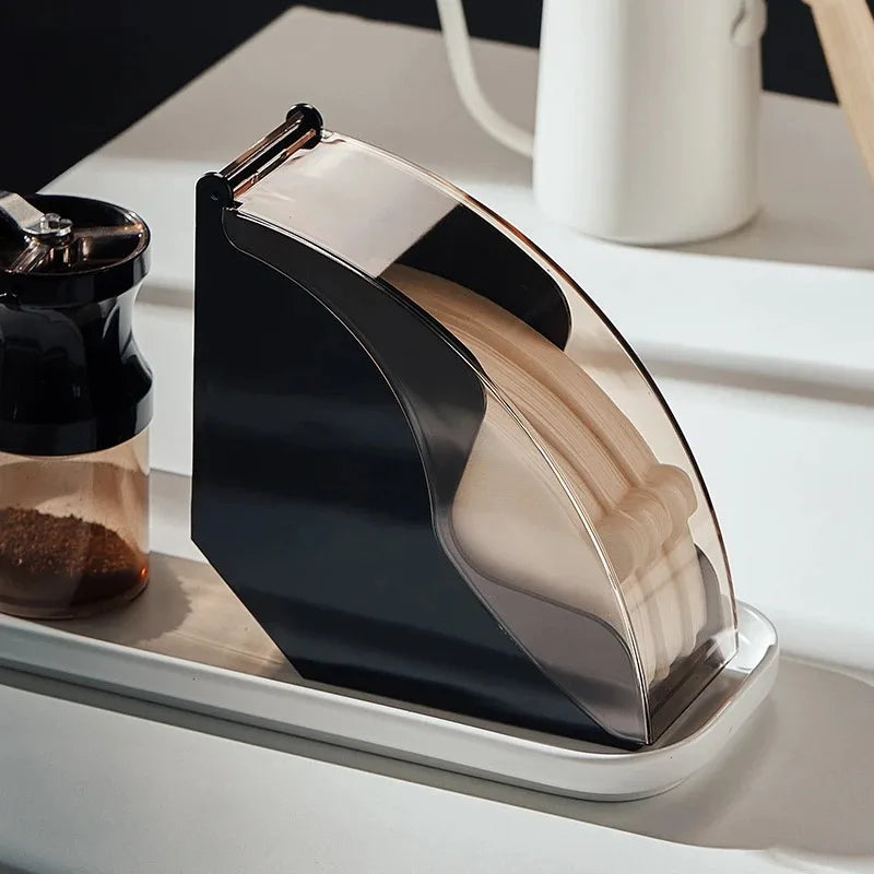 Brewin Hand Drip Coffee Filter Paper Holder – Acrylic Cover Dispenser & Storage Rack for Barista Tools