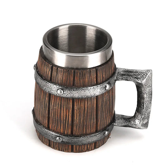 Brewin Wooden Barrel Coffee Mug – 600ml Stainless Steel Liner