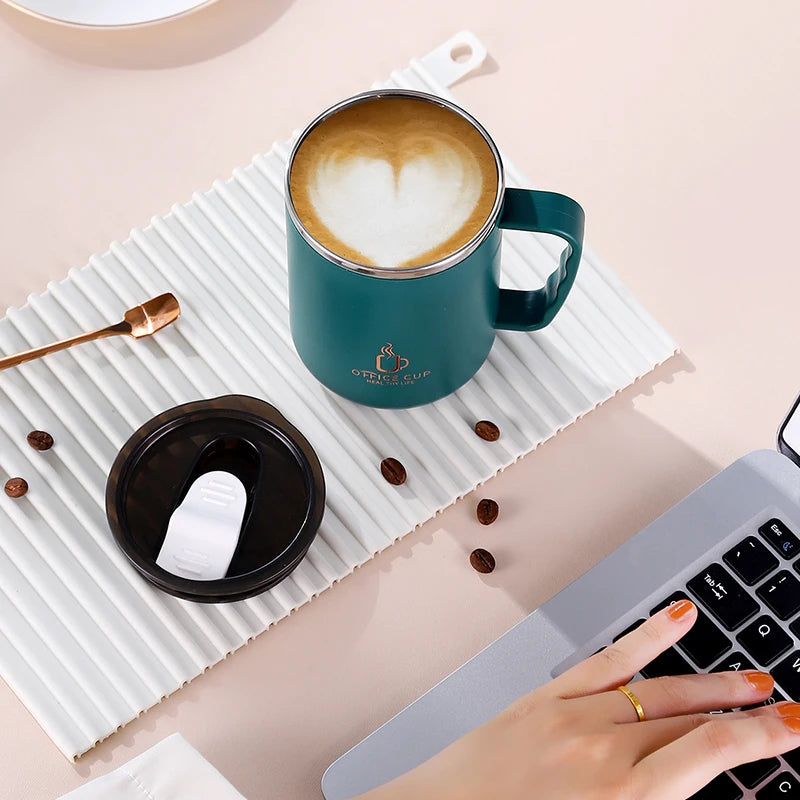 Brewin 500ml Double Wall Stainless Steel Coffee Mug with Handle & Lid