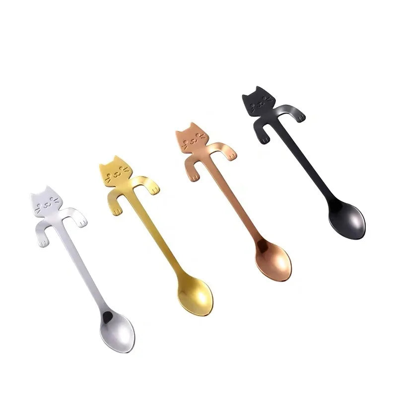 Brewin 4pcs Stainless Steel Mini Cat Spoon Set – Coffee, Tea & Dessert Gadgets