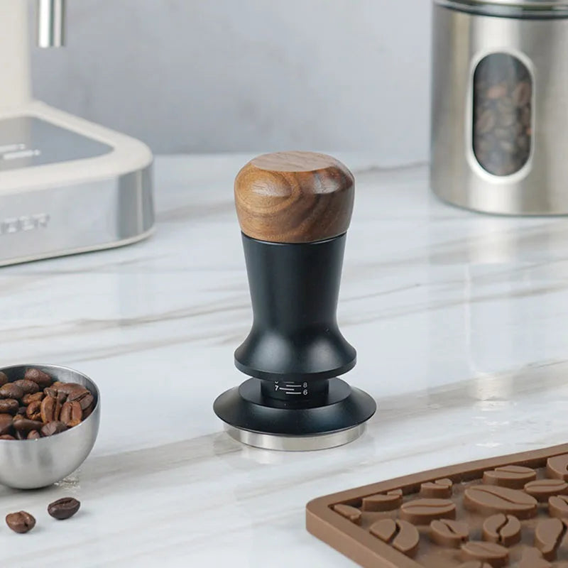 Brewin Adjustable Espresso Coffee Tamper - Walnut Handle , Spring Design, 304 Stainless Steel Base