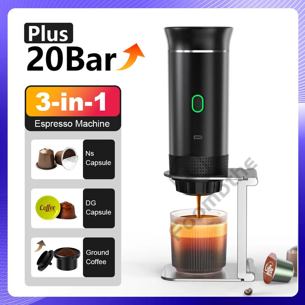 2025 Upgraded 3-in-1 20 Bar Wireless Electric Portable Espresso Machine – Type-C Charging