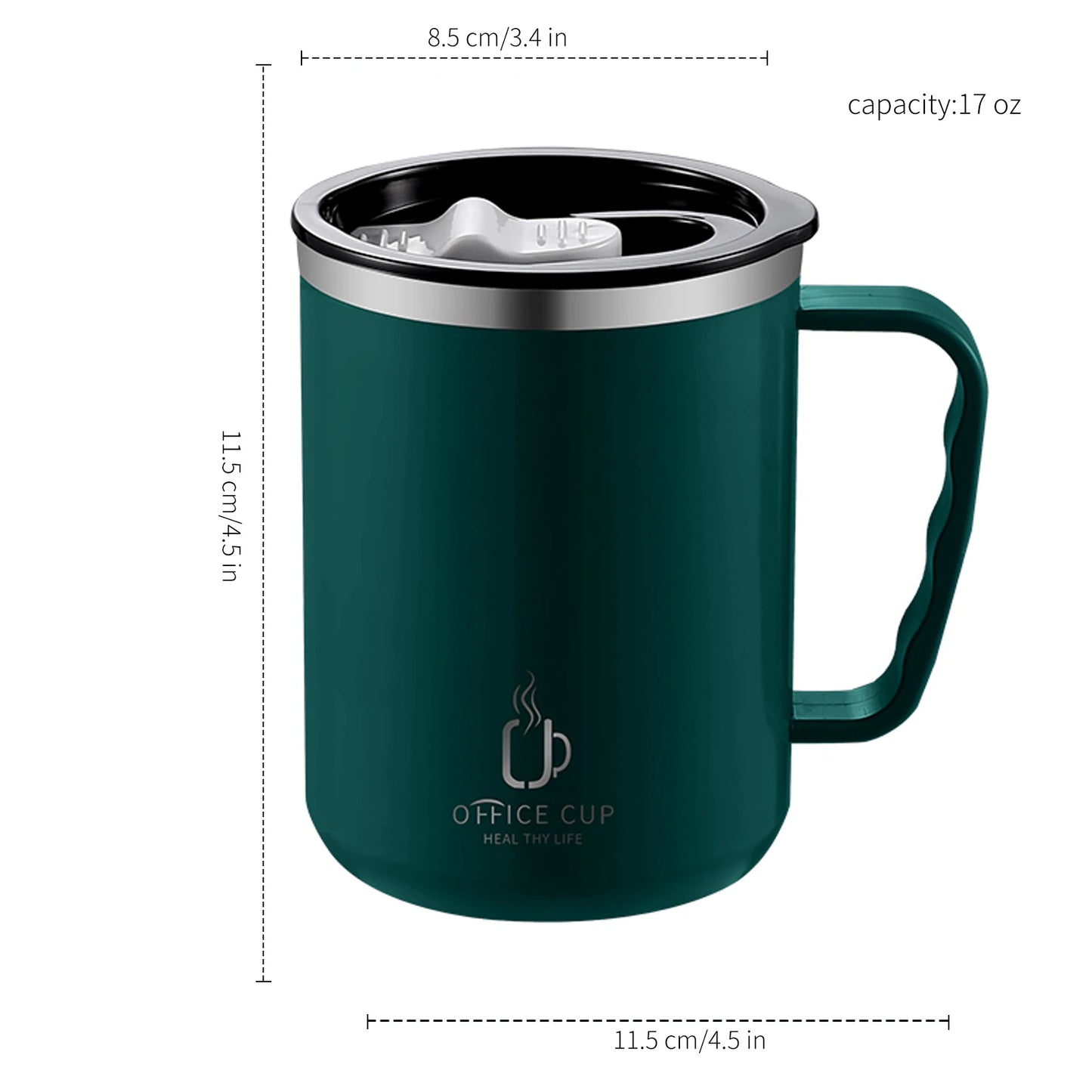 Brewin 500ml Double Wall Stainless Steel Coffee Mug with Handle & Lid