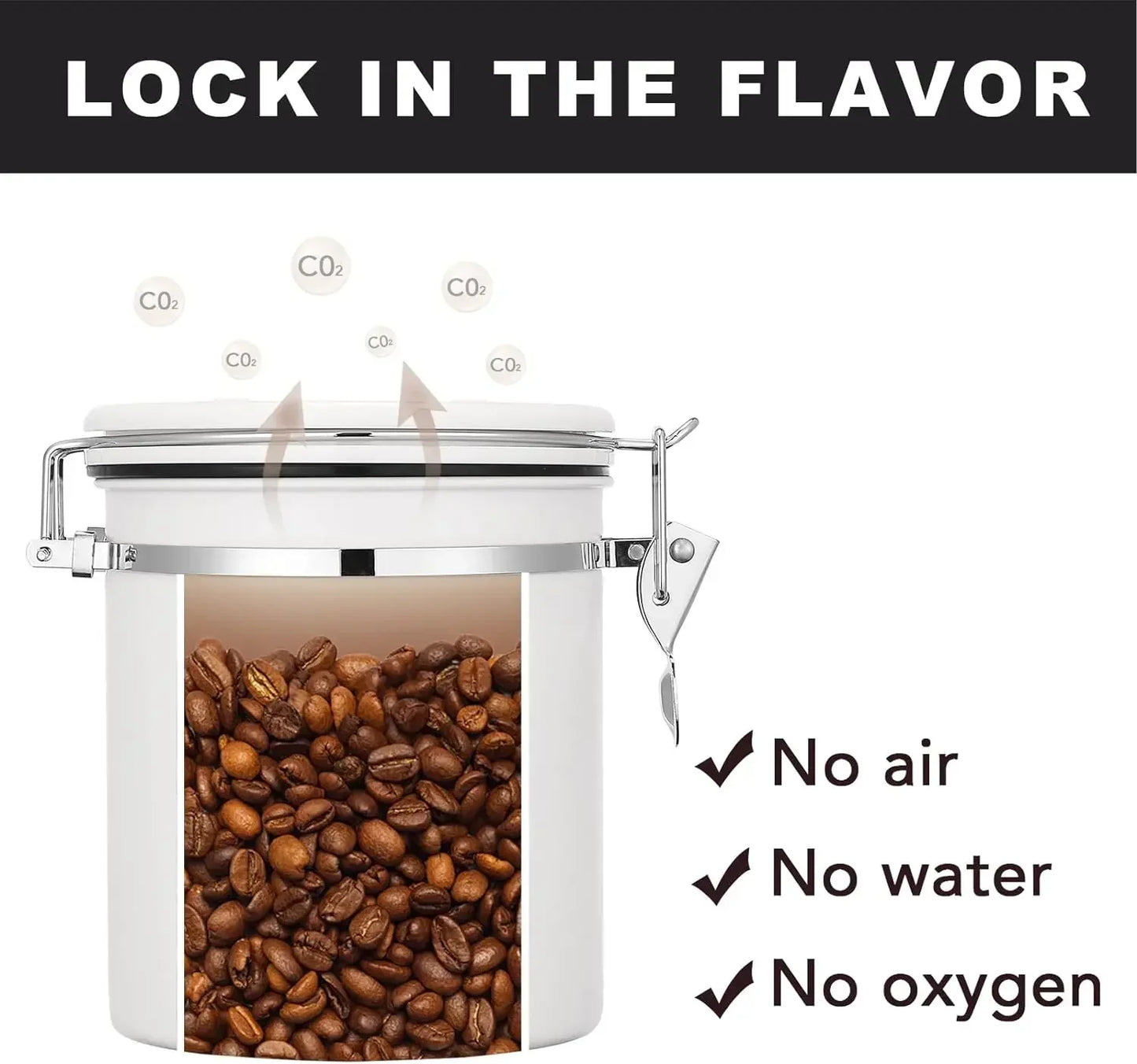 1800ml Coffee Canister Airtight 22oz Coffee Container Stainless Steel Coffee Bean Storage Container with Scoop for Beans Black