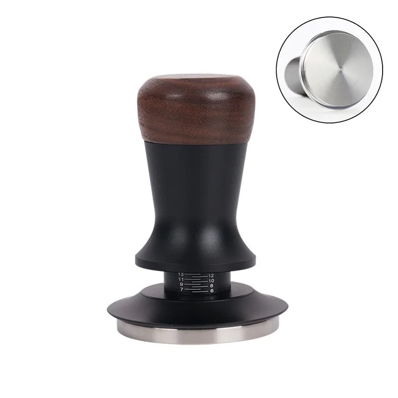 Brewin Adjustable Espresso Coffee Tamper - Walnut Handle , Spring Design, 304 Stainless Steel Base