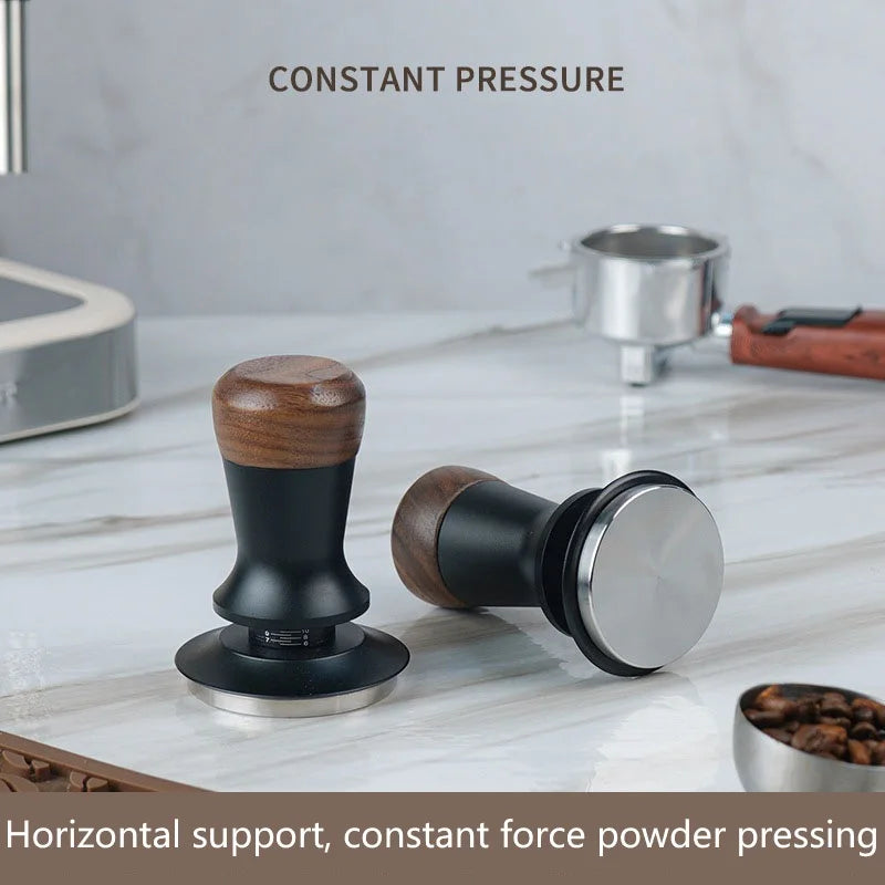 Brewin Adjustable Espresso Coffee Tamper - Walnut Handle , Spring Design, 304 Stainless Steel Base