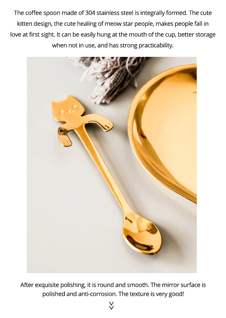 Brewin 4pcs Stainless Steel Mini Cat Spoon Set – Coffee, Tea & Dessert Gadgets