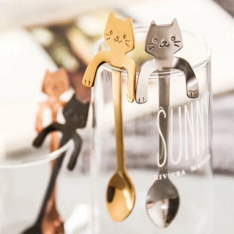 Brewin 4pcs Stainless Steel Mini Cat Spoon Set – Coffee, Tea & Dessert Gadgets