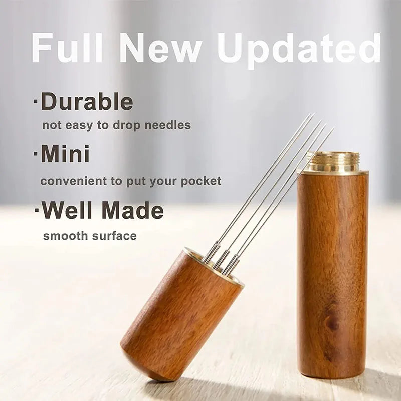 Brewin Needle Distributor – Stainless Steel & Solid Wood Coffee Tamper WDT Tool for Espresso
