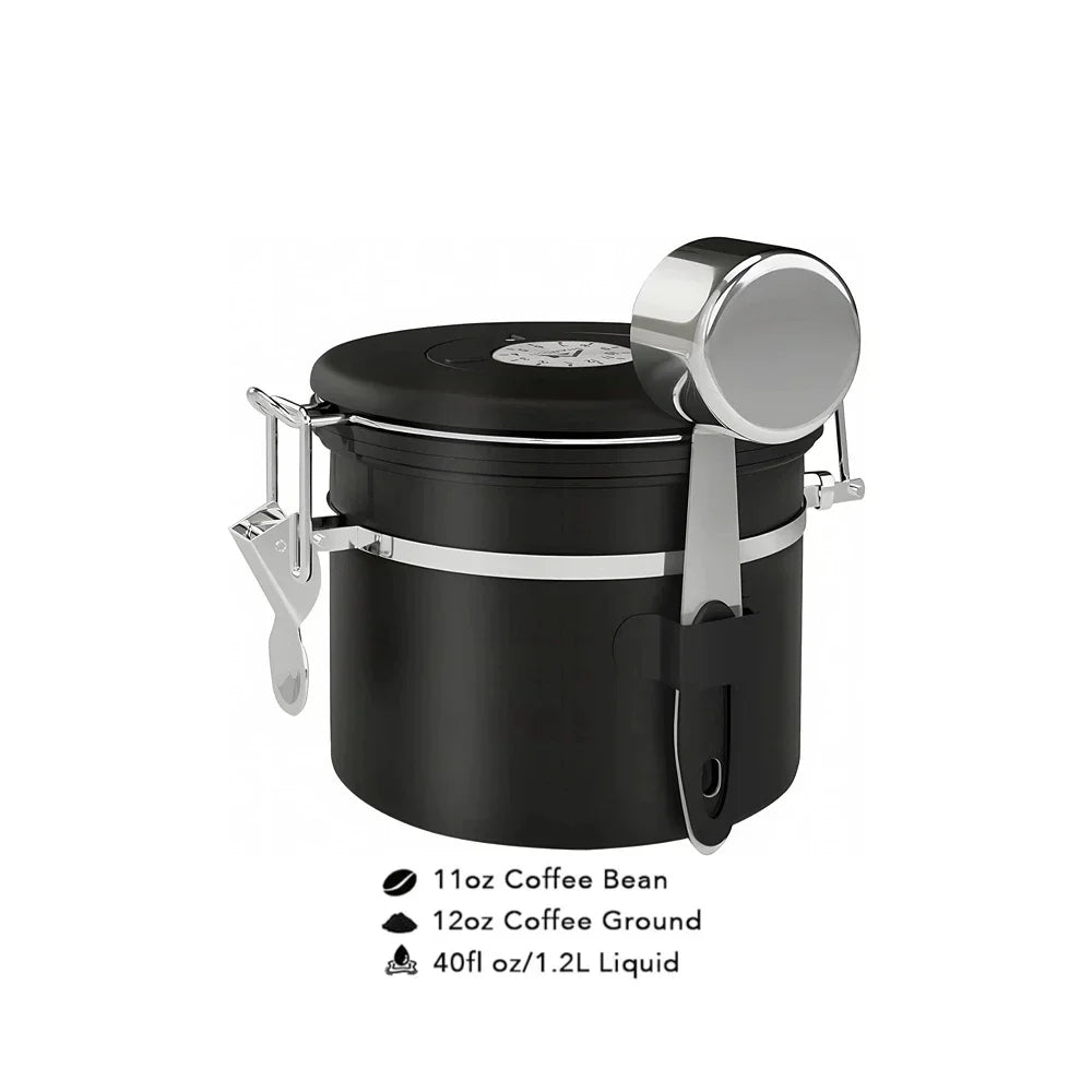 1800ml Coffee Canister Airtight 22oz Coffee Container Stainless Steel Coffee Bean Storage Container with Scoop for Beans Black