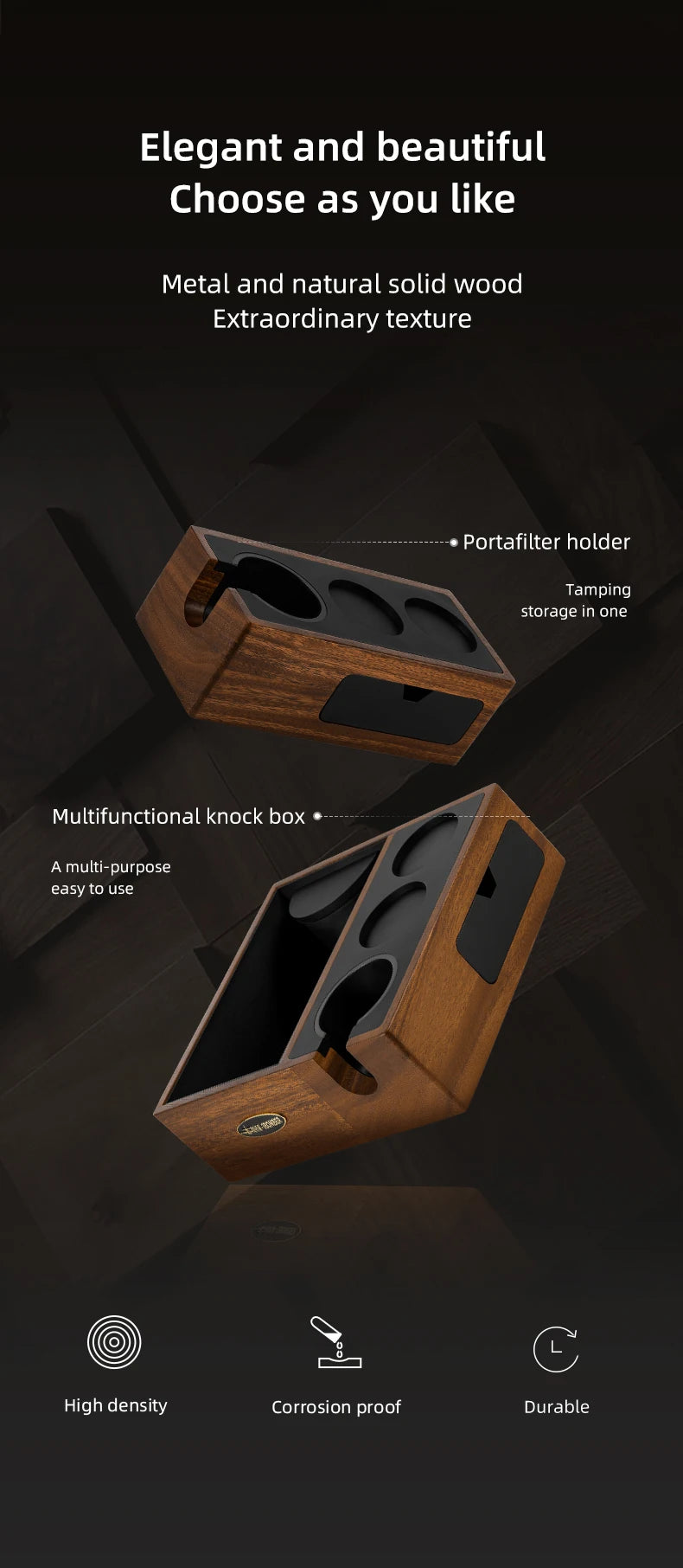 Espresso Wooden Tamping Station – 51–58mm Universal Portafilter Holder with Drawer Storage & Silicone Mat