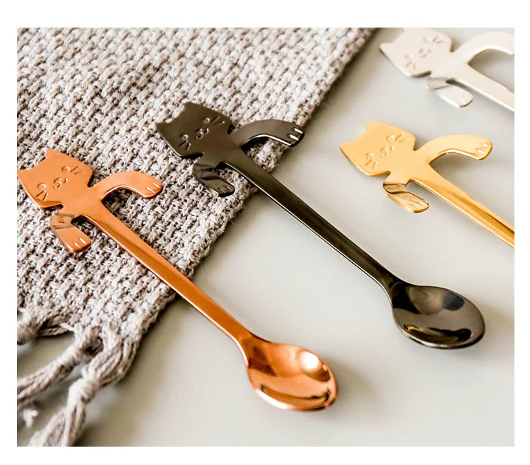 Brewin 4pcs Stainless Steel Mini Cat Spoon Set – Coffee, Tea & Dessert Gadgets