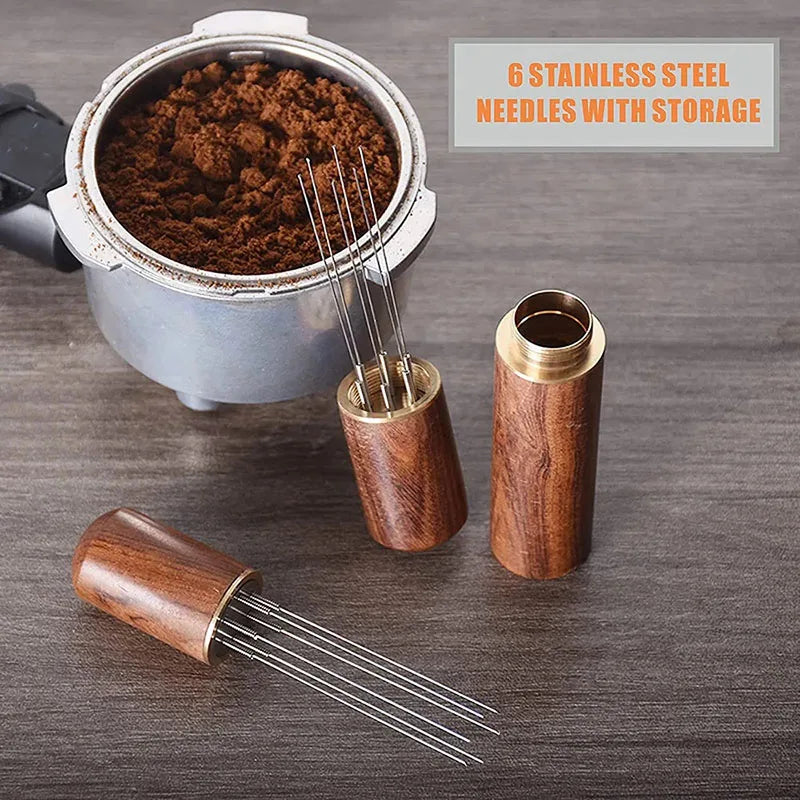 Brewin Needle Distributor – Stainless Steel & Solid Wood Coffee Tamper WDT Tool for Espresso