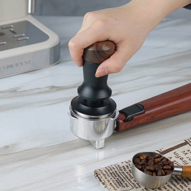 Brewin Adjustable Espresso Coffee Tamper - Walnut Handle , Spring Design, 304 Stainless Steel Base