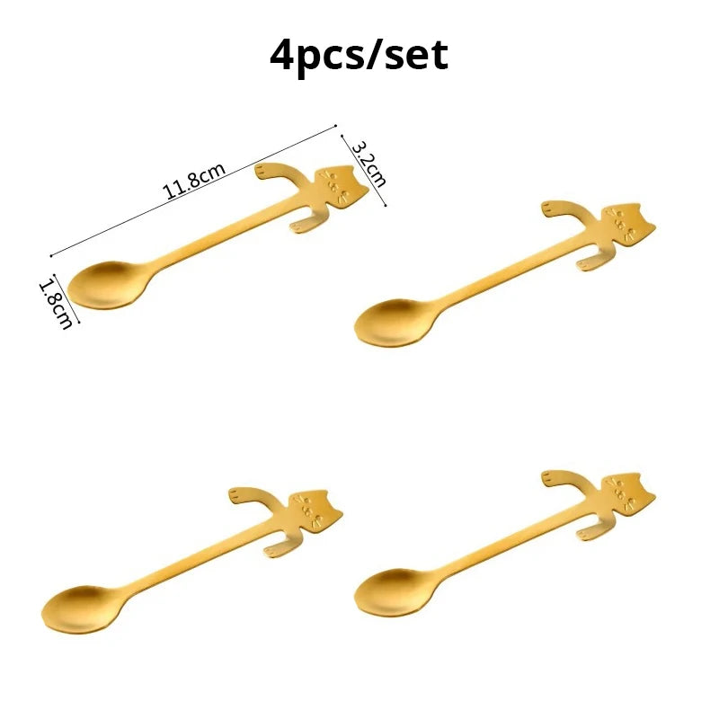 Brewin 4pcs Stainless Steel Mini Cat Spoon Set – Coffee, Tea & Dessert Gadgets
