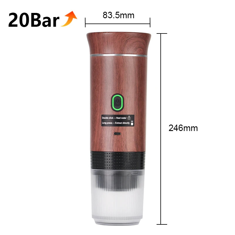2025 Upgraded 3-in-1 20 Bar Wireless Electric Portable Espresso Machine – Type-C Charging