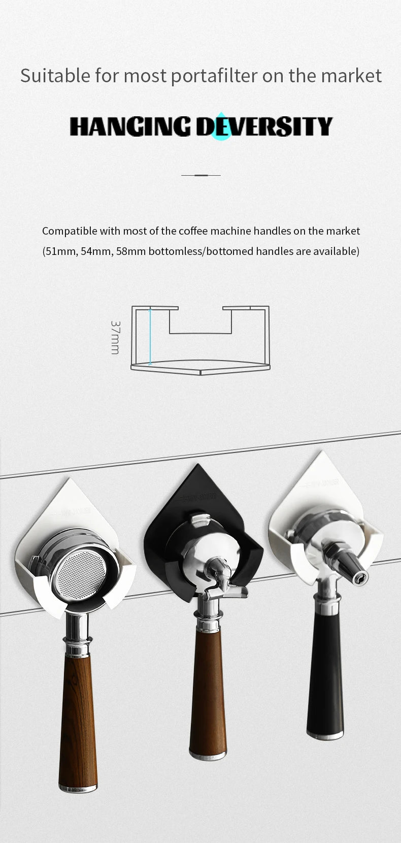 Brewin Coffee Portafilter Wall Rack Holder Station- Universal Stand for 51–58mm Portafilters
