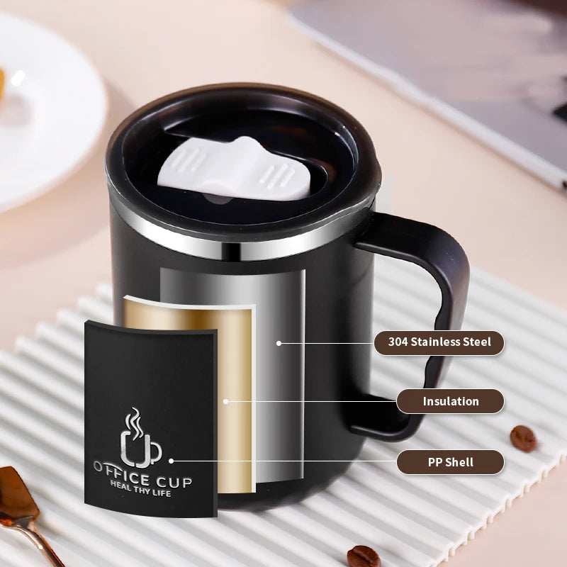 Brewin 500ml Double Wall Stainless Steel Coffee Mug with Handle & Lid