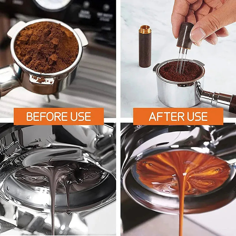 Brewin Needle Distributor – Stainless Steel & Solid Wood Coffee Tamper WDT Tool for Espresso