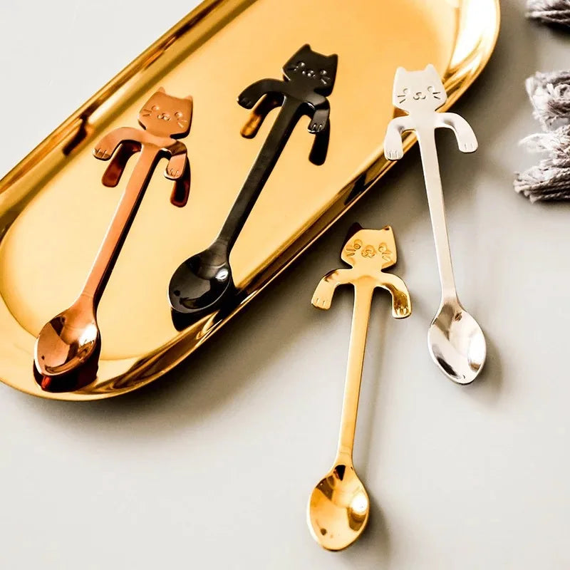 Brewin 4pcs Stainless Steel Mini Cat Spoon Set – Coffee, Tea & Dessert Gadgets