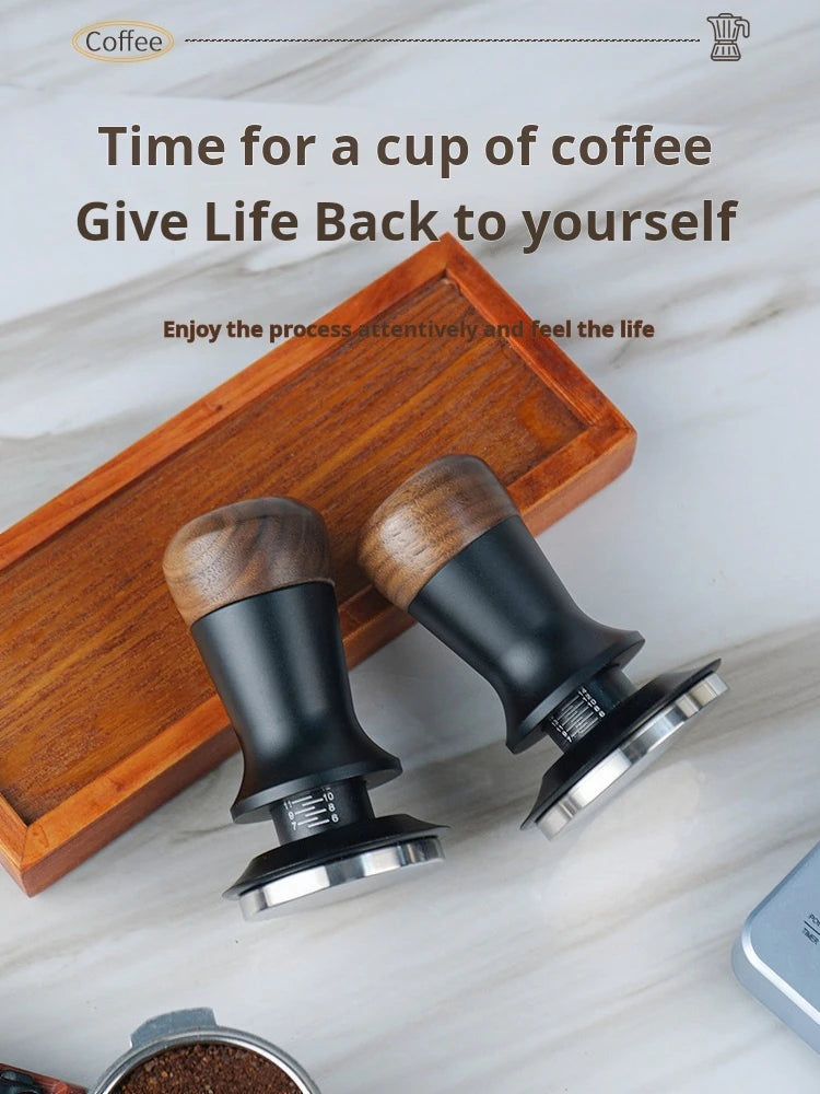 Brewin Adjustable Espresso Coffee Tamper - Walnut Handle , Spring Design, 304 Stainless Steel Base